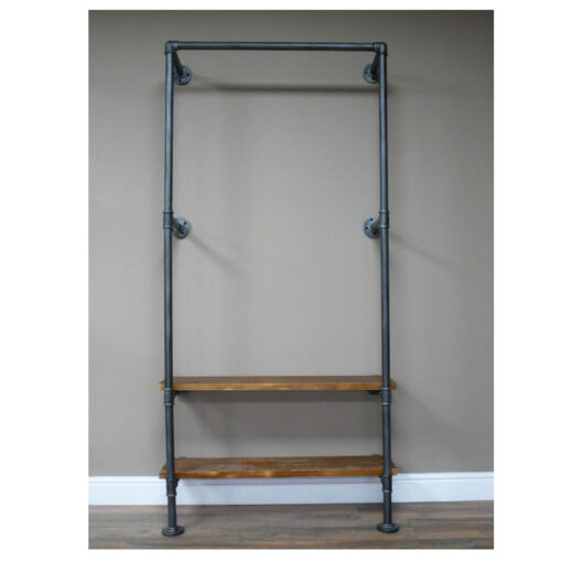 Industrial Steel Grey Metal Pipe Hall Stand Shelving Unit Coat Rack 194cm