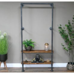 Industrial Steel Grey Metal Pipe Hall Stand Shelving Unit Coat Rack 194cm