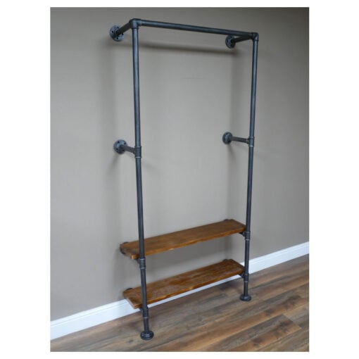 Industrial Steel Grey Metal Pipe Hall Stand Shelving Unit Coat Rack 194cm