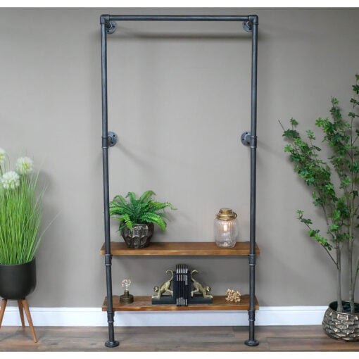 Industrial Steel Grey Metal Pipe Hall Stand Shelving Unit Coat Rack 194cm