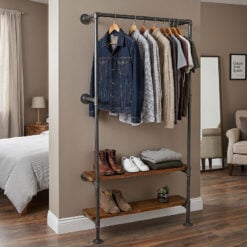 Industrial Steel Grey Metal Pipe Hall Stand Shelving Unit Coat Rack 194cm