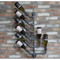 Industrial Steel Grey Metal Pipe Wall Bottle Holder Wine Rack