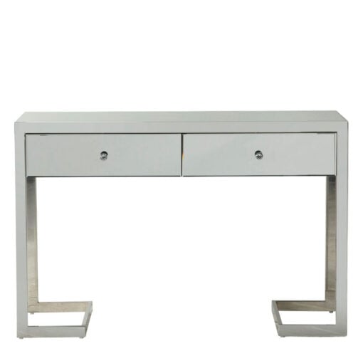 Mirrored Glass 2 Drawer Console Table With Silver Chrome Metal Legs