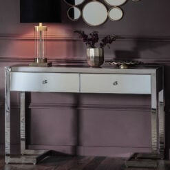 Mirrored Glass 2 Drawer Console Table With Silver Chrome Metal Legs