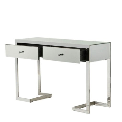 Mirrored Glass 2 Drawer Console Table With Silver Chrome Metal Legs