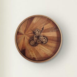 Natural Wood And Gold Metal Large Visible Moving Gears Wall Clock 60cm