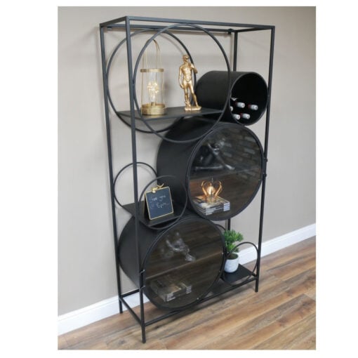 Retro Industrial Black And Grey Metal And Glass Shelving Unit Display Cabinet 180cm