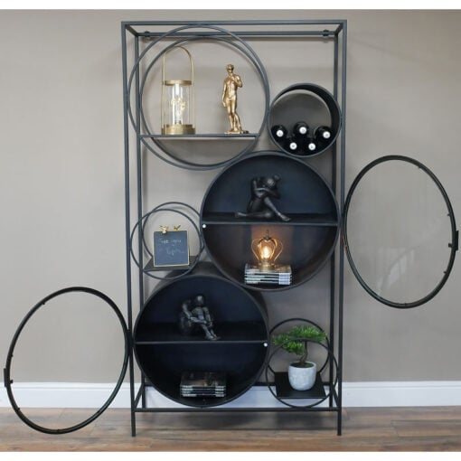 Retro Industrial Black And Grey Metal And Glass Shelving Unit Display Cabinet 180cm