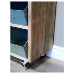 Rustic Industrial Reclaimed Wood And Metal Drawers And Crates Sideboard Cabinet With Wheels 120cm