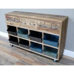 Rustic Industrial Reclaimed Wood And Metal Drawers And Crates Sideboard Cabinet With Wheels 120cm