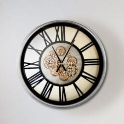 Silver And Gold Visible Moving Gears Round Large Wall Clock 60cm