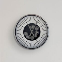 Silver And White Visible Moving Gears Round Large Wall Clock 60cm