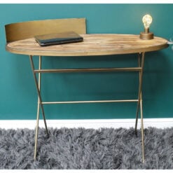 Antique Gold Metal And Solid Reclaimed Wood Desk Console Table