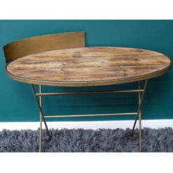 Antique Gold Metal And Solid Reclaimed Wood Desk Console Table