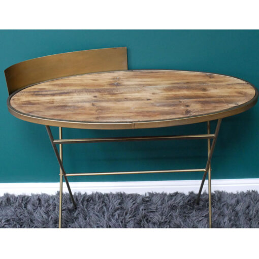 Antique Gold Metal And Solid Reclaimed Wood Desk Console Table