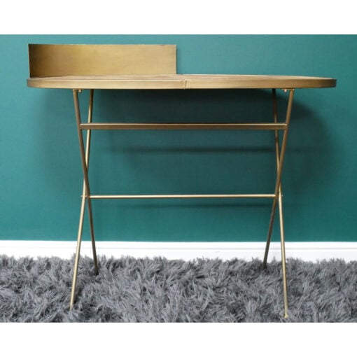 Antique Gold Metal And Solid Reclaimed Wood Desk Console Table