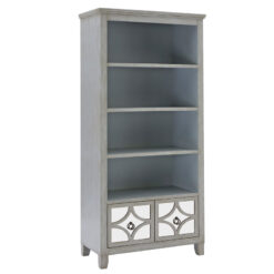 Antique Grey Wood And Antique Mirrored Glass 2 Drawer Shelving Bookcase 190cm