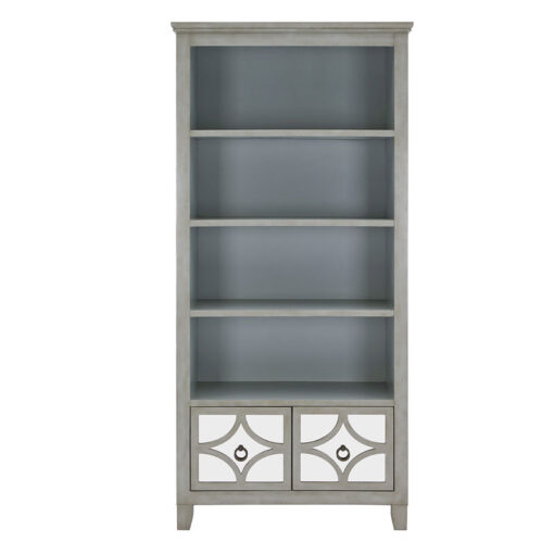 Antique Grey Wood And Antique Mirrored Glass 2 Drawer Shelving Bookcase 190cm