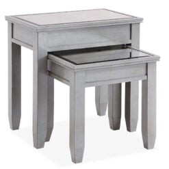 Antique Grey Wood And Antique Mirrored Glass Set Of 2 Nesting Side Tables