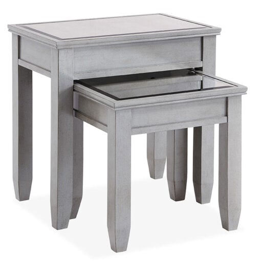 Antique Grey Wood And Antique Mirrored Glass Set Of 2 Nesting Side Tables