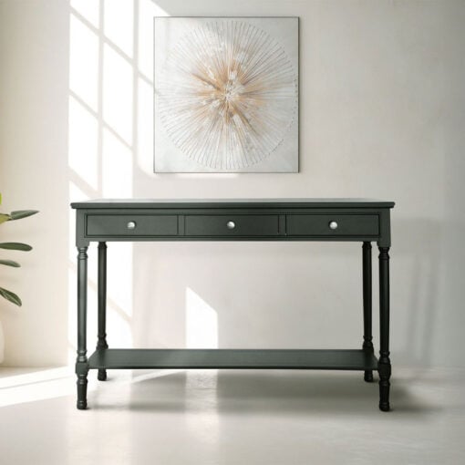 Arabella Black Wood Large 3 Drawer Console Table Hallway Table 120cm