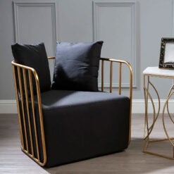 Art Deco Black Linen And Gold Metal Armchair Accent Chair