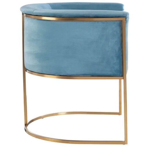 Art Deco Blue Velvet And Gold Metal Tub Armchair Accent Dining Chair