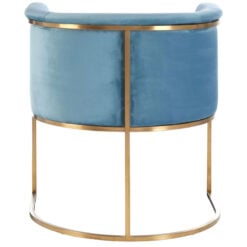 Art Deco Blue Velvet And Gold Metal Tub Armchair Accent Dining Chair