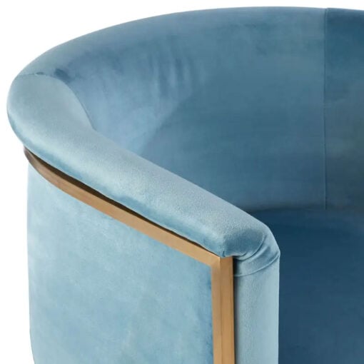 Art Deco Blue Velvet And Gold Metal Tub Armchair Accent Dining Chair