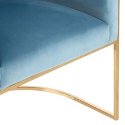 Art Deco Blue Velvet And Gold Metal Tub Armchair Accent Dining Chair