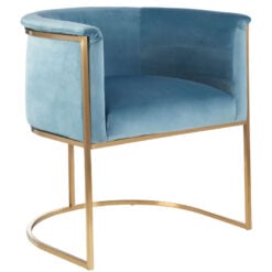 Art Deco Blue Velvet And Gold Metal Tub Armchair Accent Dining Chair