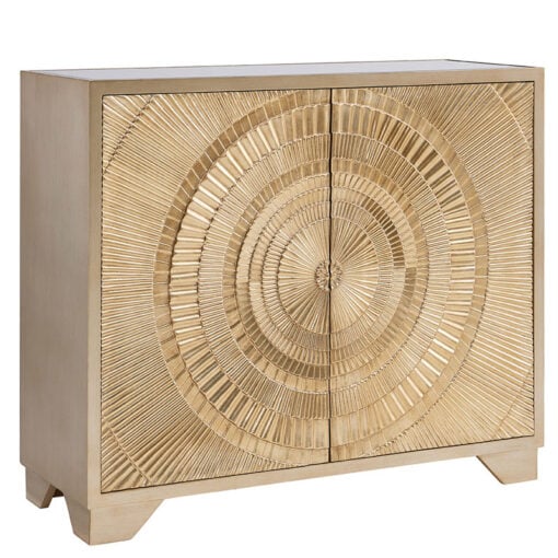 Art Deco Gold Geometric Wood 2 Door Sideboard With Mirrored Top 110cm