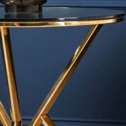 Art Deco Light Gold Metal And Clear Glass Corseted Side Table End Table