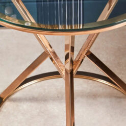 Art Deco Rose Gold Metal And Clear Glass Corseted Side Table End Table