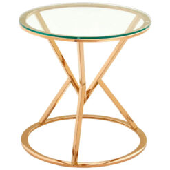 Art Deco Rose Gold Metal And Clear Glass Corseted Side Table End Table