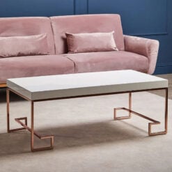 Art Deco Rose Gold Metal And White High Gloss Wood Coffee Table