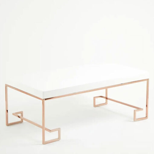 Art Deco Rose Gold Metal And White High Gloss Wood Coffee Table