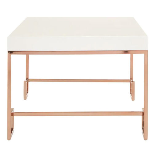 Art Deco Rose Gold Metal And White High Gloss Wood Coffee Table