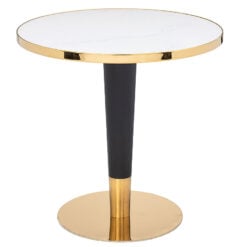 Art Deco Round Black And Gold Metal Dining Table With Marble Effect Top 80cm