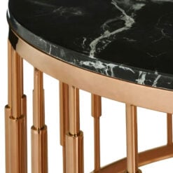 Art Deco Round Rose Gold Metal And Black Marble Coffee Table 90cm