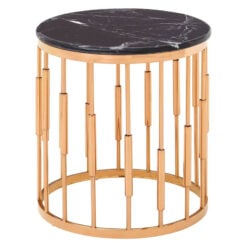 Art Deco Round Rose Gold Metal And Black Marble Side Table End Table