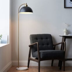 Black And Gold Metal 1 Light Floor Lamp With White Marble Stand 145cm