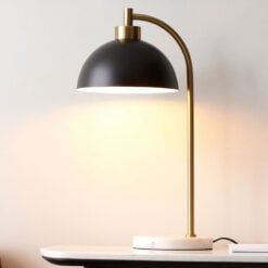 Black And Gold Metal 1 Light Table Lamp With White Marble Stand 54cm