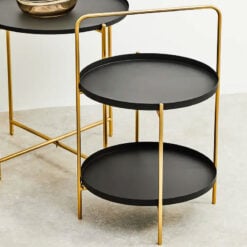 Black And Gold Metal 2 Tier Round Portable Side Table End Table