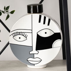 Black And White Abstract Face Ceramic Ginger Jar With Lid 29cm