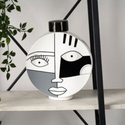 Black And White Abstract Face Ceramic Ginger Jar With Lid 29cm