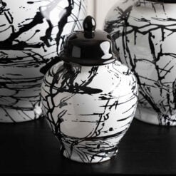 Black And White Abstract Splash Ceramic Ginger Jar With Lid 22cm