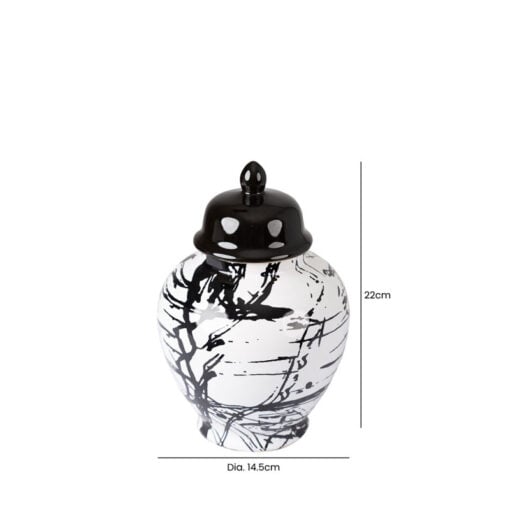 Black And White Abstract Splash Ceramic Ginger Jar With Lid 22cm