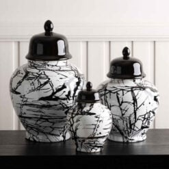 Black And White Abstract Splash Ceramic Ginger Jar With Lid 31cm