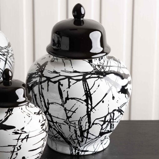 Black And White Abstract Splash Ceramic Ginger Jar With Lid 31cm